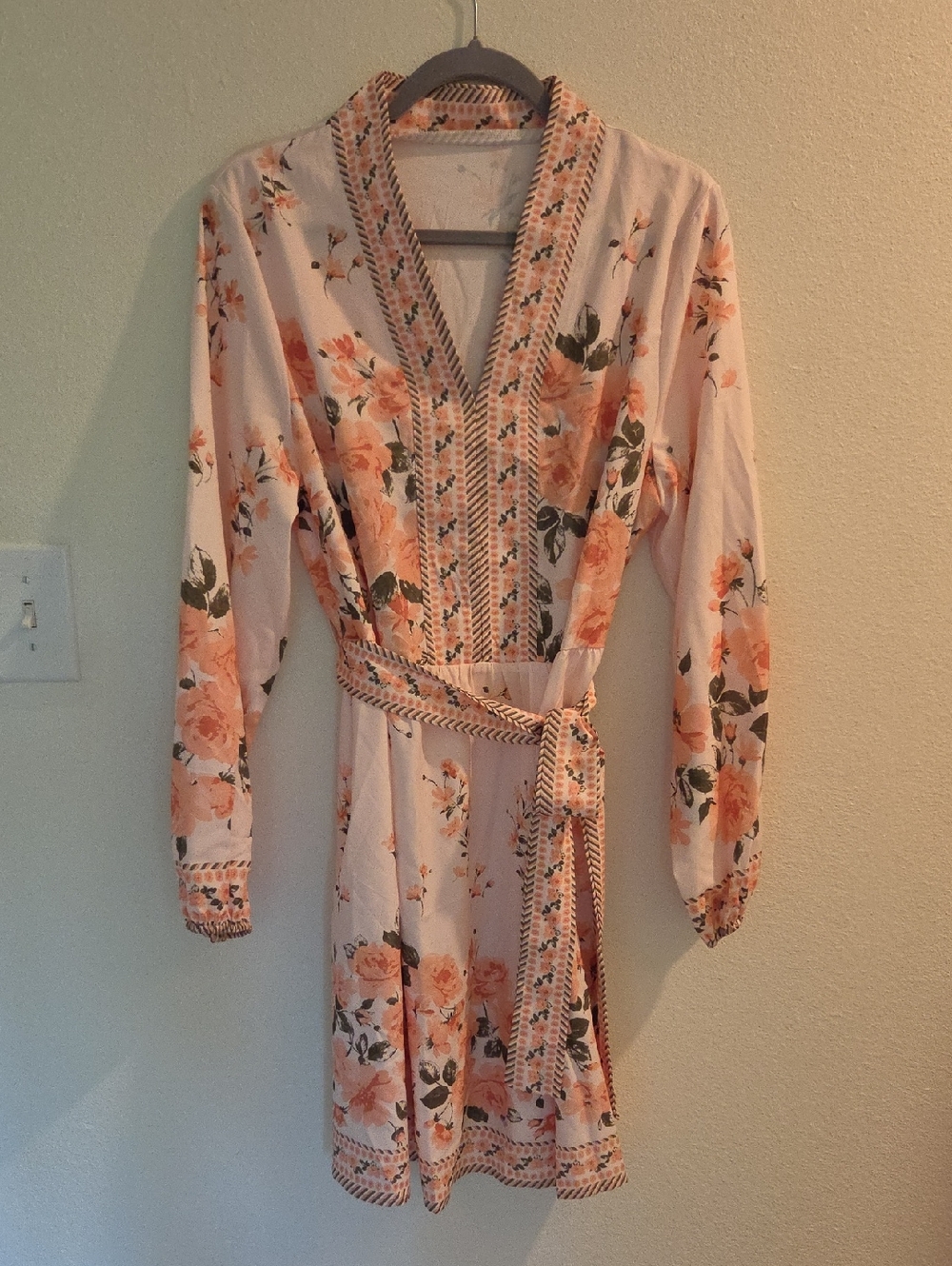 Peach Floral V-Neck Boho Dress